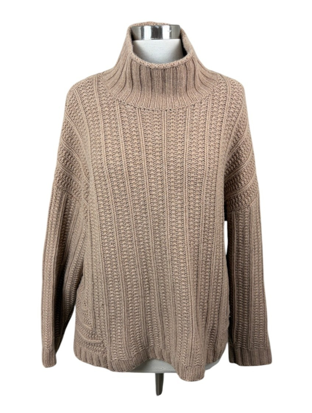 GARNET HILL XL 100% Cashmere Textured Chunky Sweater Neutral Brown Quiet Luxury